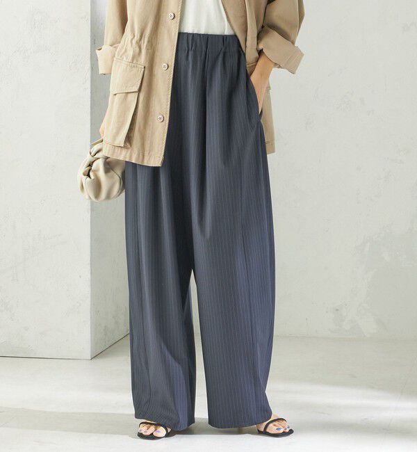 SHIPS for women「〈手洗い可能〉トロ ピン ストライプ ウエスト ギャザー パンツ」|その他|