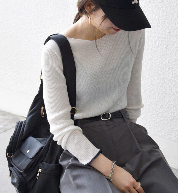 SHIPS any「SHIPS any:〈手洗い可能〉コットン ミックス 配色 リブ ニット プルオーバー」|ニット・セーター|ホワイト