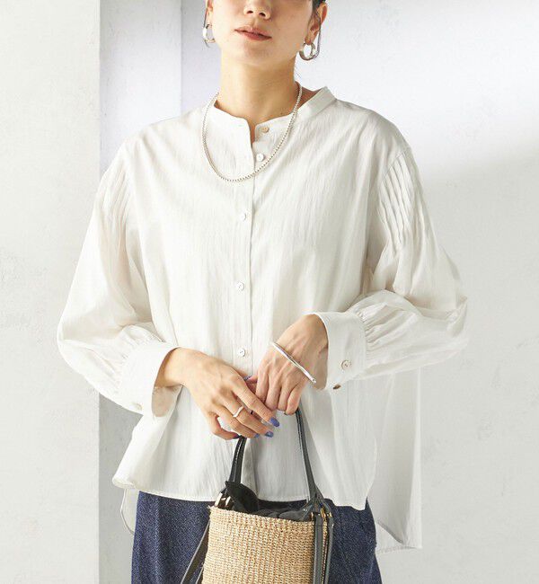 SHIPS for women「〈手洗い可能〉袖 ピンタック 羽織 ブラウス」|シャツ・ブラウス|オフホワイト