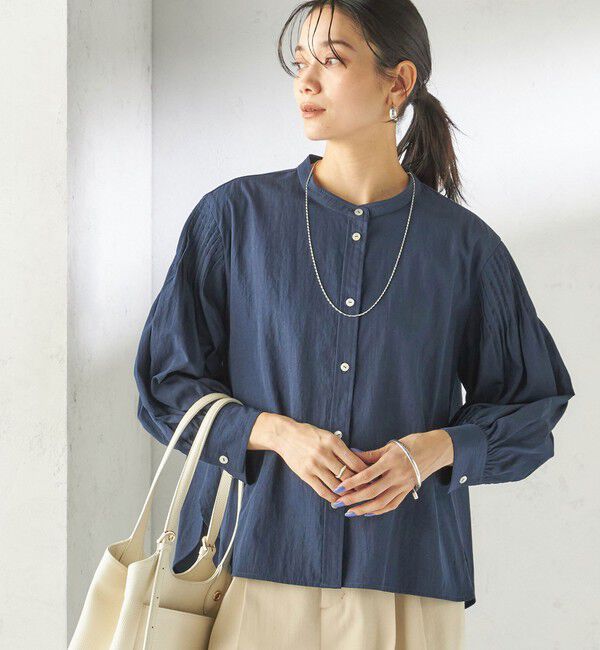 SHIPS for women「〈手洗い可能〉袖 ピンタック 羽織 ブラウス」|シャツ・ブラウス|ネイビー