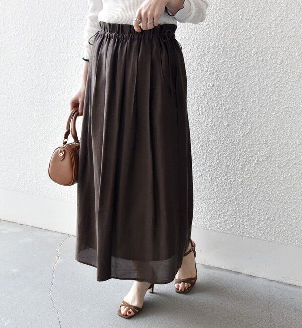 SHIPS any「SHIPS any:〈洗濯機可能〉リネン ミックス シアー ギャザー リボン スカート」|スカート|