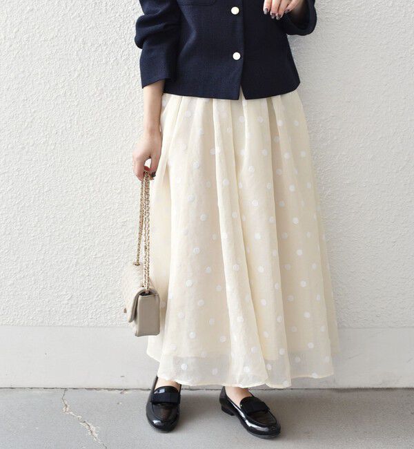 SHIPS Colors 「SHIPS Colors:〈手洗い可能〉シアー フロッキー ドット フレア スカート◇」|フレア|オフホワイト