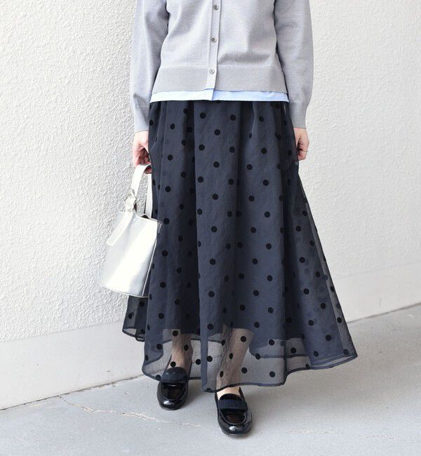 SHIPS Colors 「SHIPS Colors:〈手洗い可能〉シアー フロッキー ドット フレア スカート◇」|フレア|