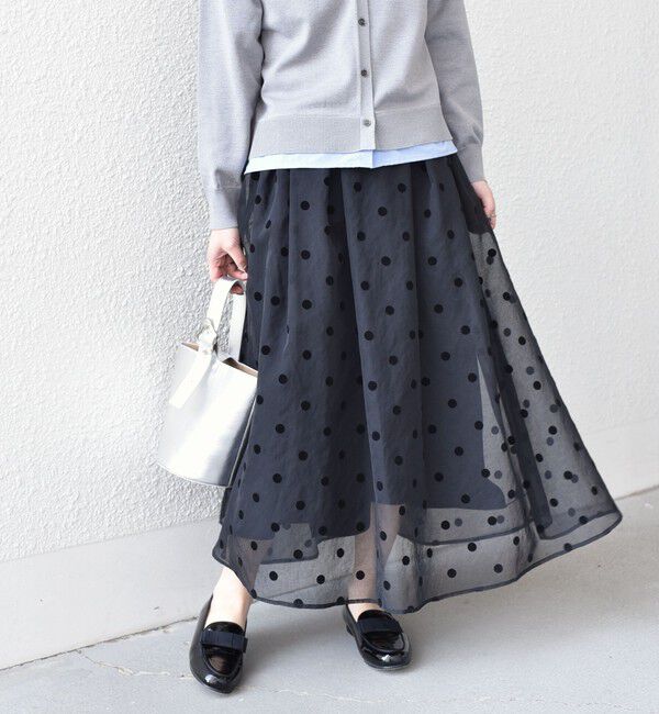 SHIPS Colors 「SHIPS Colors:〈手洗い可能〉シアー フロッキー ドット フレア スカート◇」|フレア|