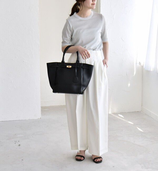 quaranciel「quaranciel:〈手洗い可能〉ラメ チュール リブ コンパクト TEE」|Tシャツ・カットソー|