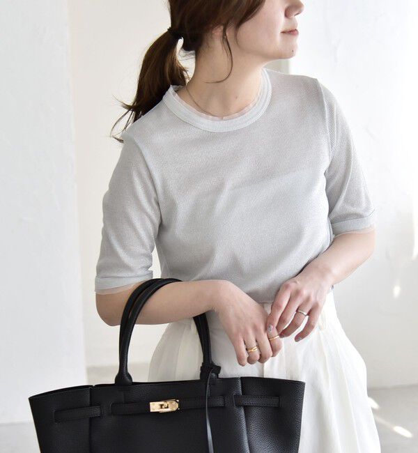 quaranciel「quaranciel:〈手洗い可能〉ラメ チュール リブ コンパクト TEE」|Tシャツ・カットソー|