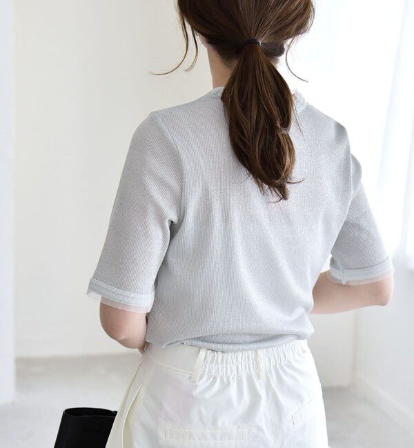 quaranciel「quaranciel:〈手洗い可能〉ラメ チュール リブ コンパクト TEE」|Tシャツ・カットソー|