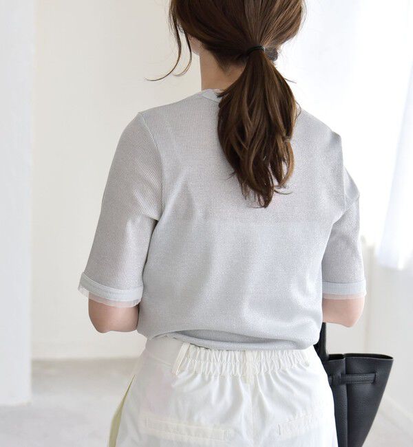 quaranciel「quaranciel:〈手洗い可能〉ラメ チュール リブ コンパクト TEE」|Tシャツ・カットソー|