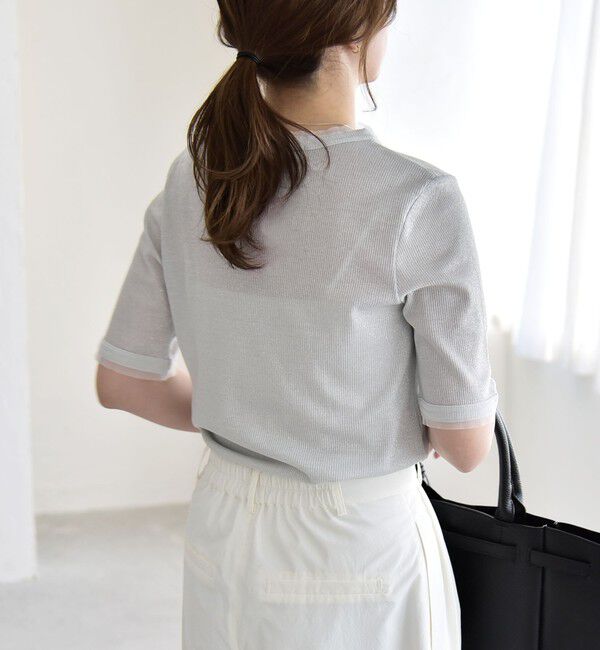 quaranciel「quaranciel:〈手洗い可能〉ラメ チュール リブ コンパクト TEE」|Tシャツ・カットソー|
