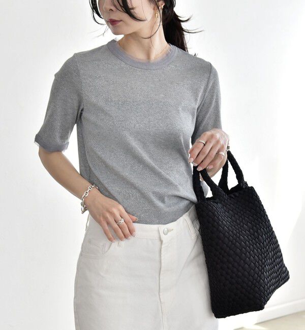 quaranciel「quaranciel:〈手洗い可能〉ラメ チュール リブ コンパクト TEE」|Tシャツ・カットソー|