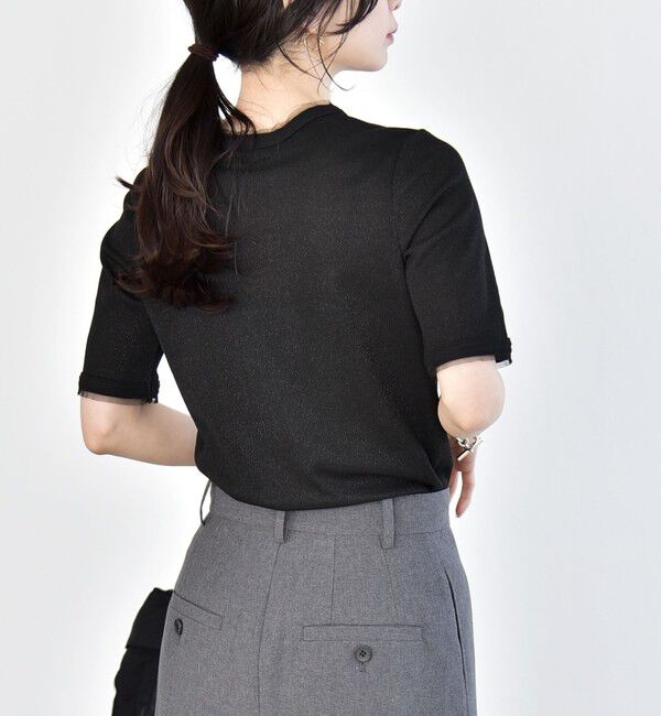 quaranciel「quaranciel:〈手洗い可能〉ラメ チュール リブ コンパクト TEE」|Tシャツ・カットソー|