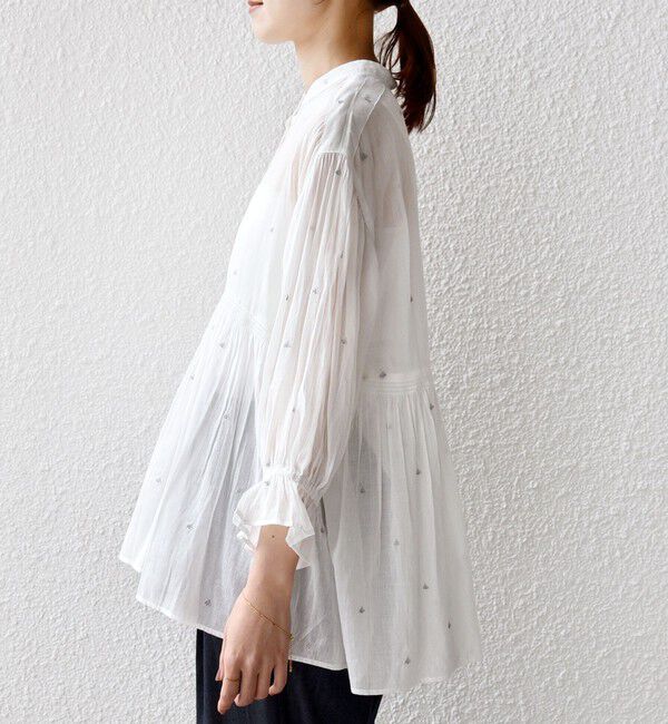 SHIPS for women「《予約》〈手洗い可能〉コットン オーガンジー リーフ 刺繍 袖 フリル ブラウス」|シャツ・ブラウス|