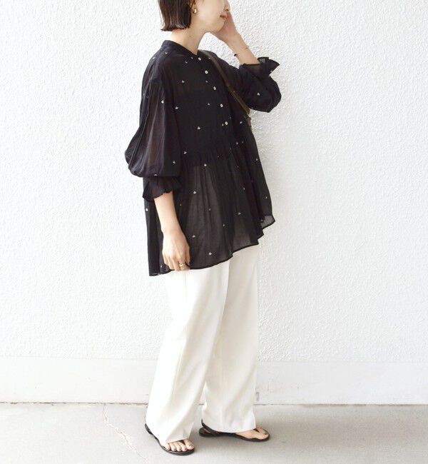 SHIPS for women「《予約》〈手洗い可能〉コットン オーガンジー リーフ 刺繍 袖 フリル ブラウス」|シャツ・ブラウス|