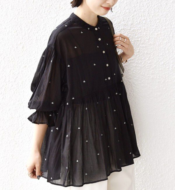 SHIPS for women「《予約》〈手洗い可能〉コットン オーガンジー リーフ 刺繍 袖 フリル ブラウス」|シャツ・ブラウス|