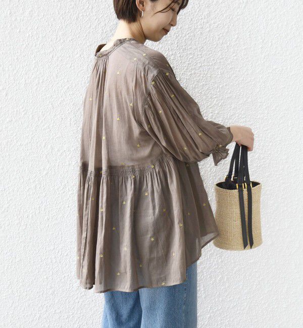 SHIPS for women「《予約》〈手洗い可能〉コットン オーガンジー リーフ 刺繍 袖 フリル ブラウス」|シャツ・ブラウス|