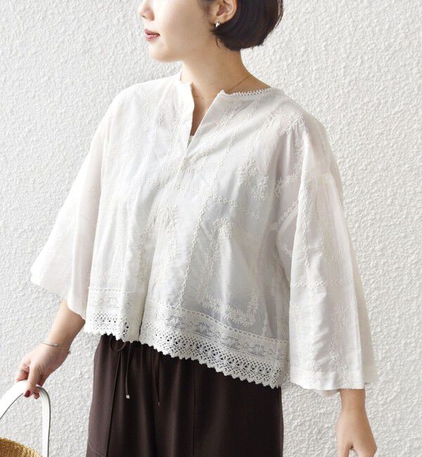 SHIPS for women「《予約》〈手洗い可能〉パッチワーク レース ショート スリーブ 羽織 ブラウス」|シャツ・ブラウス|