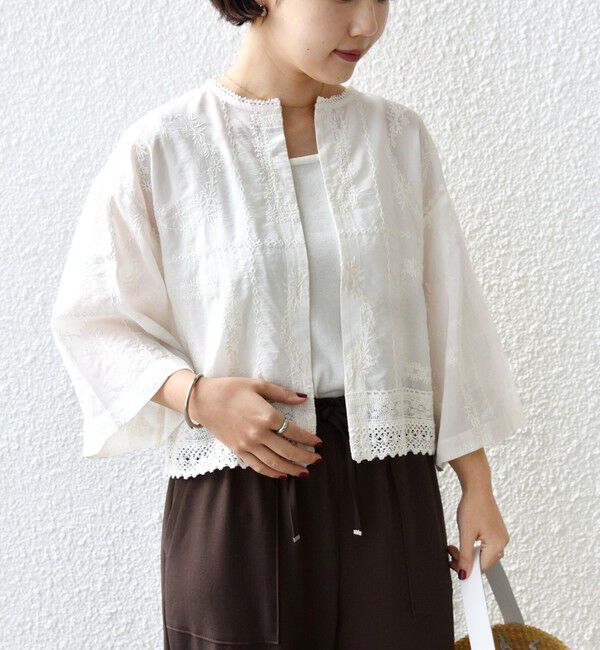 SHIPS for women「《予約》〈手洗い可能〉パッチワーク レース ショート スリーブ 羽織 ブラウス」|シャツ・ブラウス|
