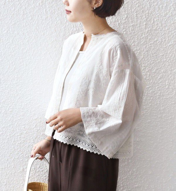 SHIPS for women「《予約》〈手洗い可能〉パッチワーク レース ショート スリーブ 羽織 ブラウス」|シャツ・ブラウス|