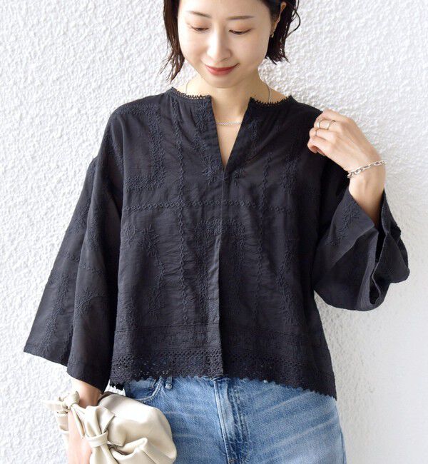 SHIPS for women「《予約》〈手洗い可能〉パッチワーク レース ショート スリーブ 羽織 ブラウス」|シャツ・ブラウス|