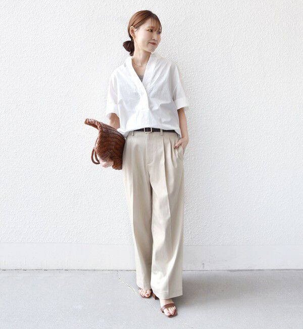 SHIPS for women「《予約》〈手洗い可能〉無地/ストライプ スキッパー サイド スリット 半袖 シャツ」|シャツ・ブラウス|