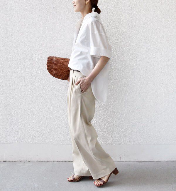 SHIPS for women「《予約》〈手洗い可能〉無地/ストライプ スキッパー サイド スリット 半袖 シャツ」|シャツ・ブラウス|