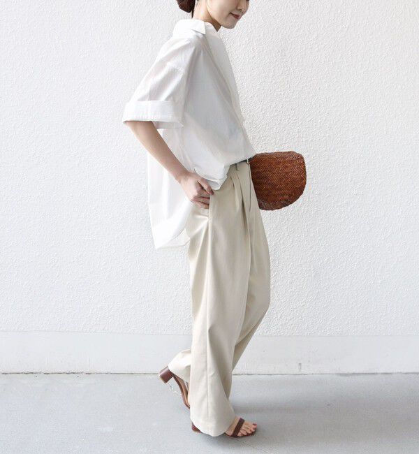 SHIPS for women「《予約》〈手洗い可能〉無地/ストライプ スキッパー サイド スリット 半袖 シャツ」|シャツ・ブラウス|