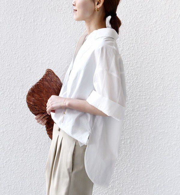 SHIPS for women「《予約》〈手洗い可能〉無地/ストライプ スキッパー サイド スリット 半袖 シャツ」|シャツ・ブラウス|