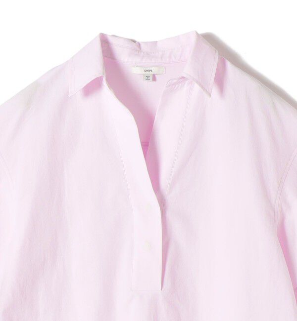 SHIPS for women「《予約》〈手洗い可能〉無地/ストライプ スキッパー サイド スリット 半袖 シャツ」|シャツ・ブラウス|