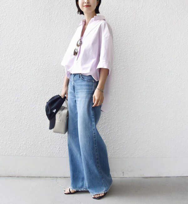 SHIPS for women「《予約》〈手洗い可能〉無地/ストライプ スキッパー サイド スリット 半袖 シャツ」|シャツ・ブラウス|