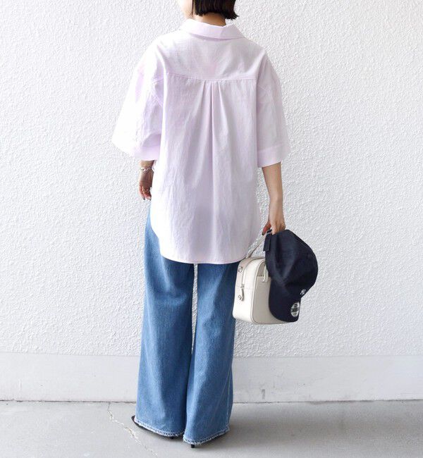 SHIPS for women「《予約》〈手洗い可能〉無地/ストライプ スキッパー サイド スリット 半袖 シャツ」|シャツ・ブラウス|