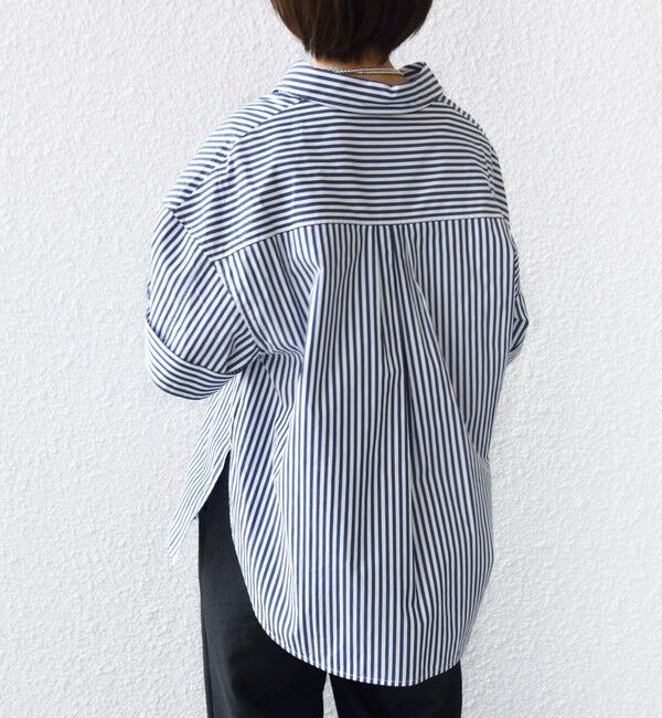 SHIPS for women「《予約》〈手洗い可能〉無地/ストライプ スキッパー サイド スリット 半袖 シャツ」|シャツ・ブラウス|