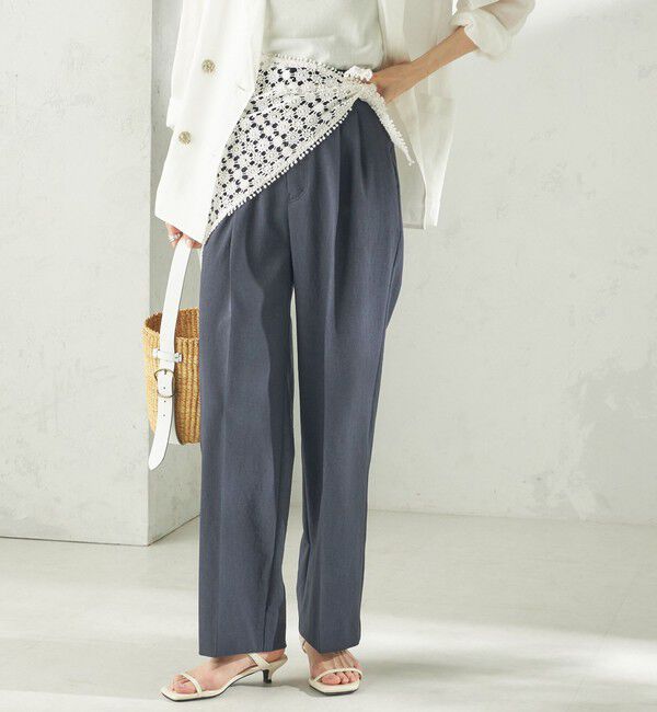 SHIPS for women「《予約》〈手洗い可能〉ドライ シャンタン フロント タック パンツ」|その他|ネイビー