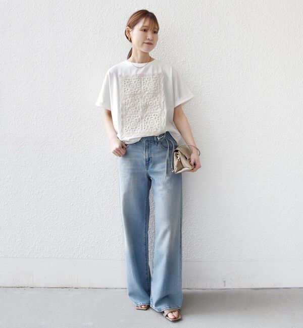 SHIPS for women「《予約》【WEB限定】〈汗染み防止/手洗い可能〉クロシェ ドッキング ショート スリーブ TEE」|Tシャツ・カットソー|