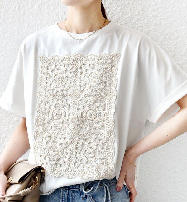 SHIPS for women「《予約》【WEB限定】〈汗染み防止/手洗い可能〉クロシェ ドッキング ショート スリーブ TEE」|Tシャツ・カットソー|