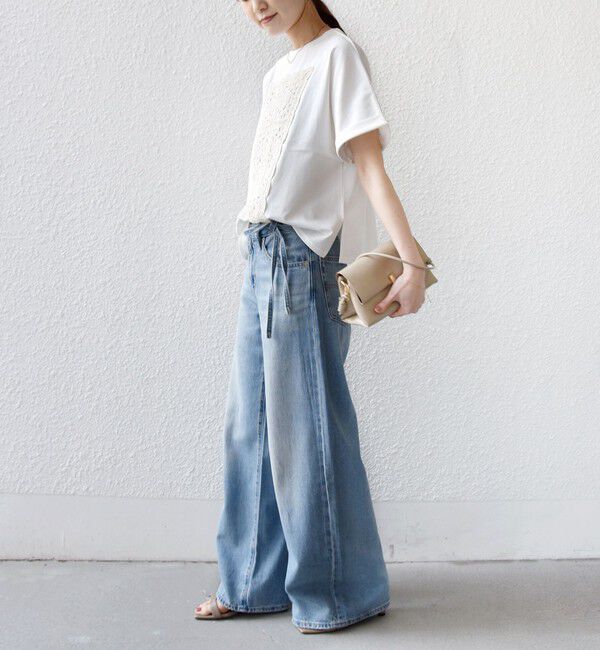 SHIPS for women「《予約》【WEB限定】〈汗染み防止/手洗い可能〉クロシェ ドッキング ショート スリーブ TEE」|Tシャツ・カットソー|