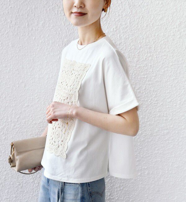 SHIPS for women「《予約》【WEB限定】〈汗染み防止/手洗い可能〉クロシェ ドッキング ショート スリーブ TEE」|Tシャツ・カットソー|