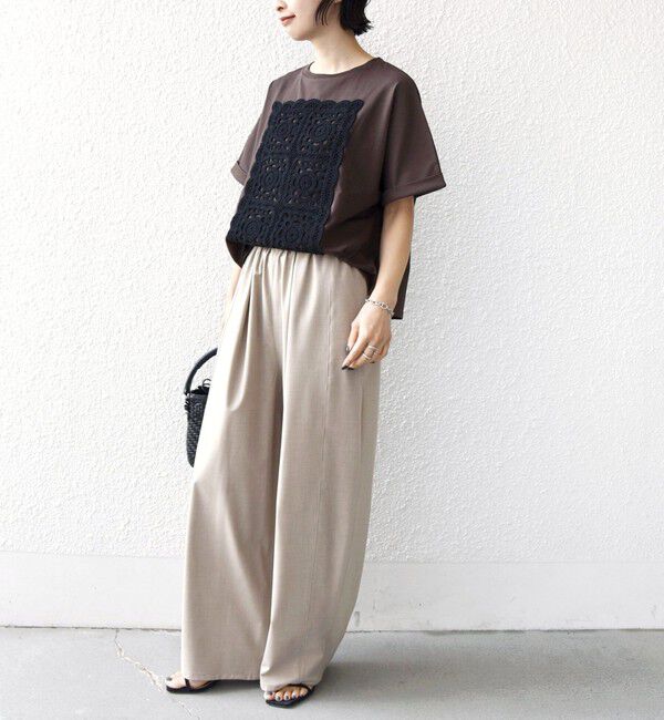 SHIPS for women「《予約》【WEB限定】〈汗染み防止/手洗い可能〉クロシェ ドッキング ショート スリーブ TEE」|Tシャツ・カットソー|