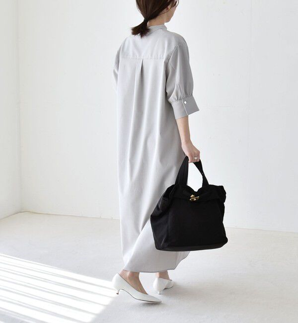 quaranciel「《予約》quaranciel:〈洗濯機可能〉CALCULO(R)使用 バンドカラー シャツ ワンピース」|ワンピース|