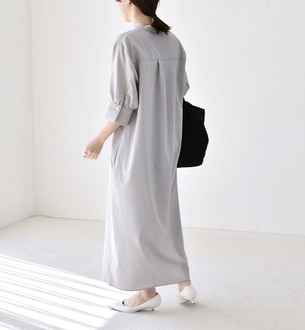 quaranciel「《予約》quaranciel:〈洗濯機可能〉CALCULO(R)使用 バンドカラー シャツ ワンピース」|ワンピース|