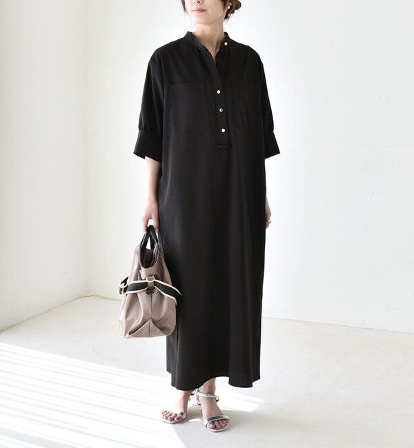 quaranciel「《予約》quaranciel:〈洗濯機可能〉CALCULO(R)使用 バンドカラー シャツ ワンピース」|ワンピース|