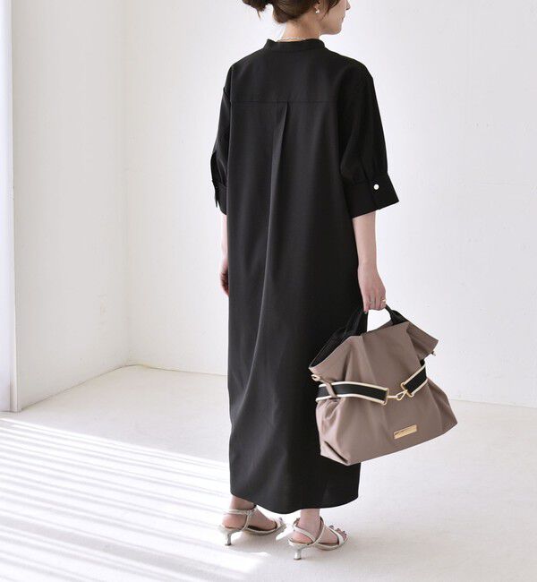 quaranciel「《予約》quaranciel:〈洗濯機可能〉CALCULO(R)使用 バンドカラー シャツ ワンピース」|ワンピース|