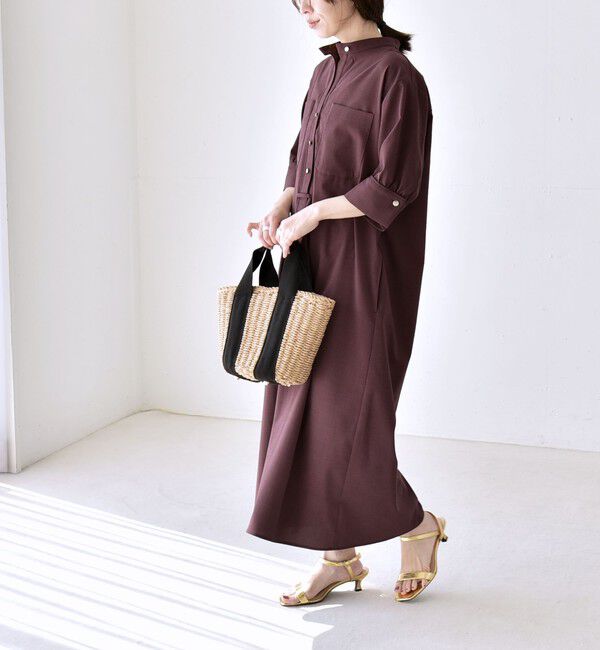 quaranciel「《予約》quaranciel:〈洗濯機可能〉CALCULO(R)使用 バンドカラー シャツ ワンピース」|ワンピース|