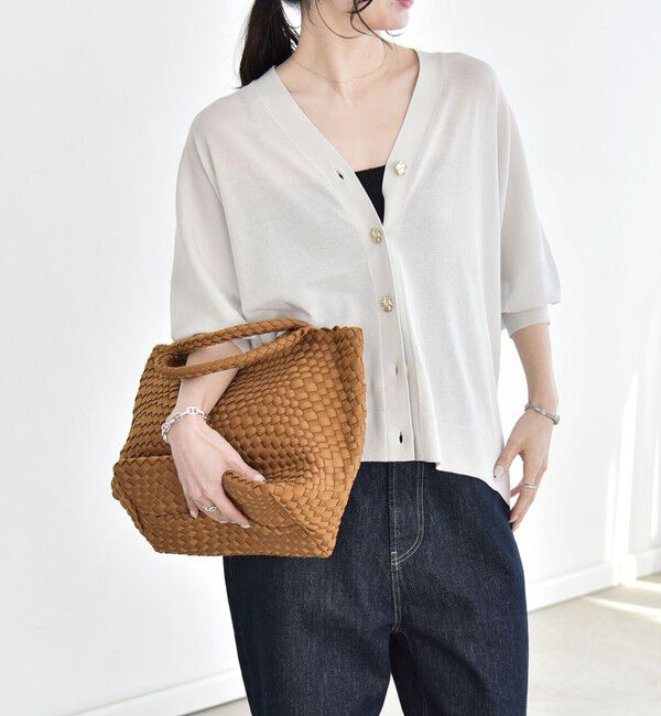 quaranciel「《予約》quaranciel:〈接触冷感/手洗い可能〉メタルボタン Vネック シアー ニット カーディガン」|カーディガン|