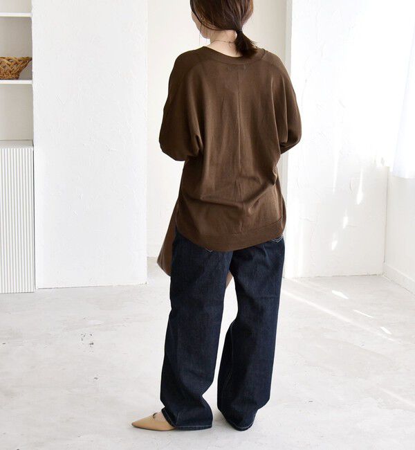 quaranciel「《予約》quaranciel:〈接触冷感/手洗い可能〉メタルボタン Vネック シアー ニット カーディガン」|カーディガン|