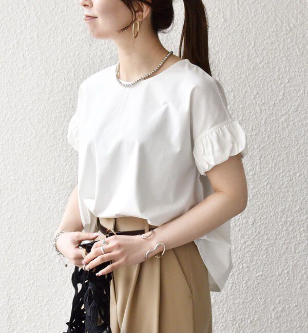 SHIPS any「《予約》SHIPS any:〈多機能/洗濯機可能〉マルチファンクション ギャザー スリーブ TEE」|Tシャツ・カットソー|