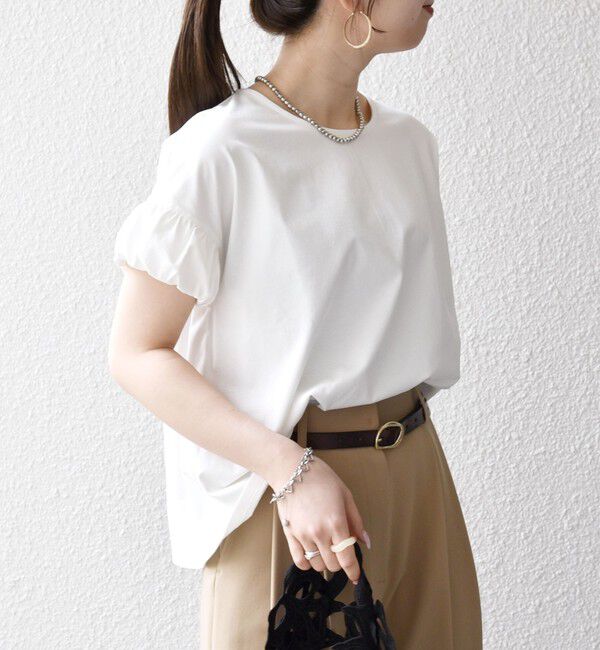 SHIPS any「《予約》SHIPS any:〈多機能/洗濯機可能〉マルチファンクション ギャザー スリーブ TEE」|Tシャツ・カットソー|