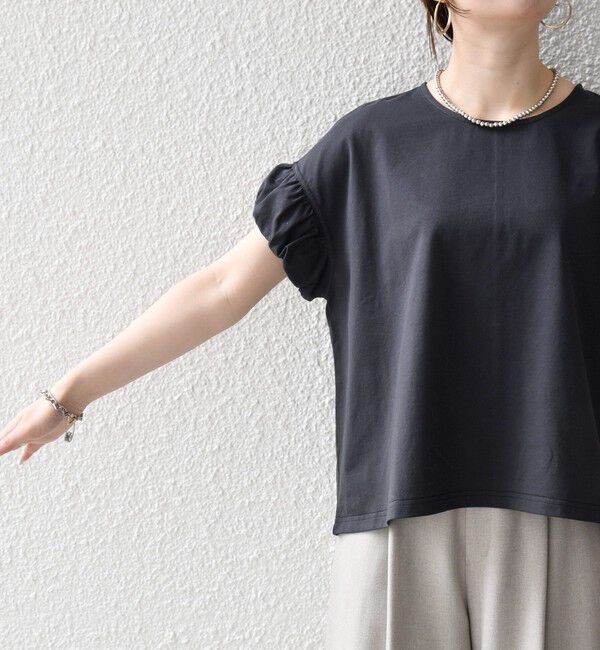SHIPS any「《予約》SHIPS any:〈多機能/洗濯機可能〉マルチファンクション ギャザー スリーブ TEE」|Tシャツ・カットソー|