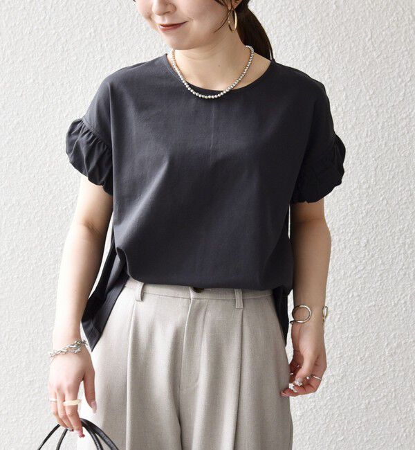 SHIPS any「《予約》SHIPS any:〈多機能/洗濯機可能〉マルチファンクション ギャザー スリーブ TEE」|Tシャツ・カットソー|