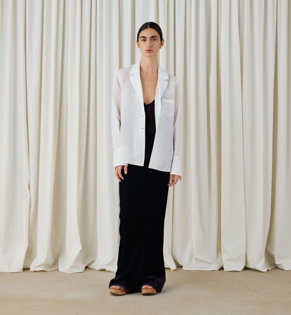 DES PRES「キュプラコットンストライプ シャツジャケット」|テーラードジャケット|