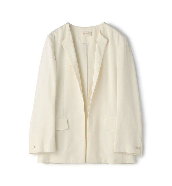 DES PRES「レーヨンサテン クルーネックジャケット」|ノーカラージャケット|11 ホワイト